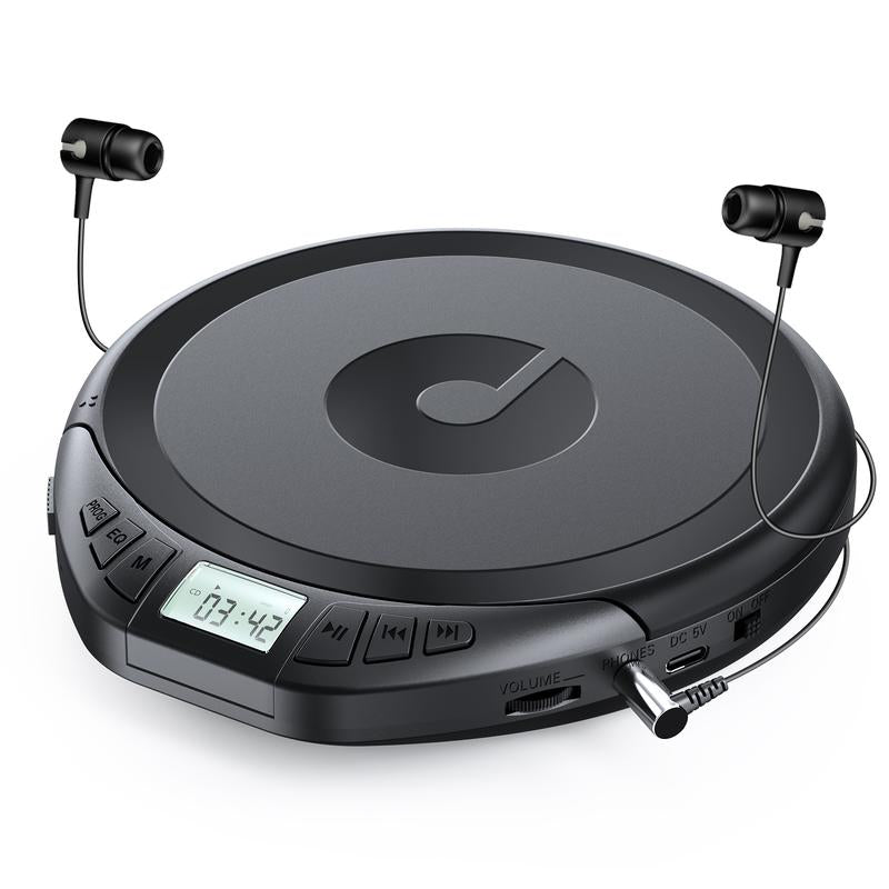 CD Player Portable CD Discman: with Earphones Portable CD Player for Car with Anti-Skip Shockproof Personal CD Player with LCD Display Support PROG Memory Function Repeat Playback Sound