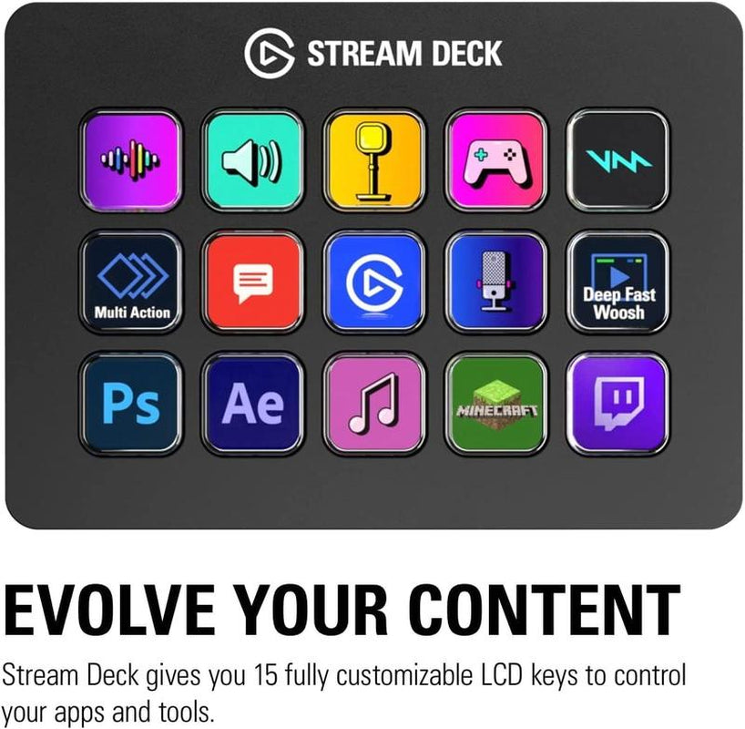 Elgato Stream Deck MK.2 Studio Controller with 15 Macro Keys, Trigger Actions in Apps, Works with Mac & PC, Ideal for OBS, Twitch, Youtube & More