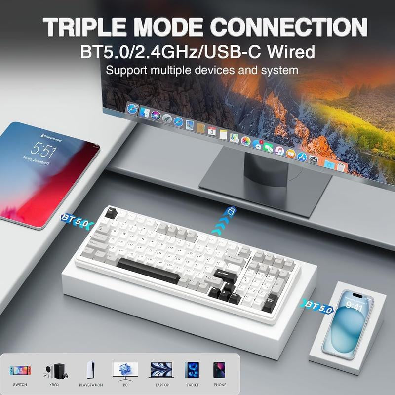 AULA F99 Wireless Mechanical Keyboard, Hot Swappable Custom Keyboard,Pre-Lubed Linear Switches,Gasket Structure,Rgb Backlit Gaming Keyboard (Blue&White)