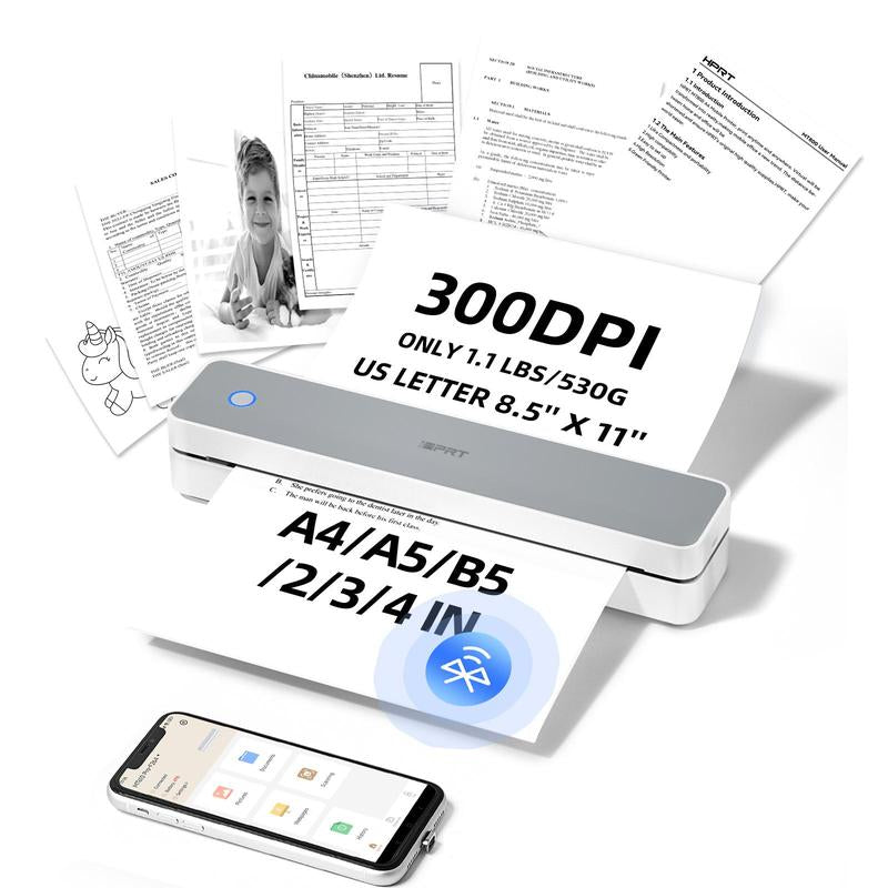 Portable Wireless Thermal Printer for Travel – 300DPI Inkless Mobile Bluetooth Printer, Supports 8.5" X 11" US Letter & A4, for Home, Office, and On-The-Go Printing