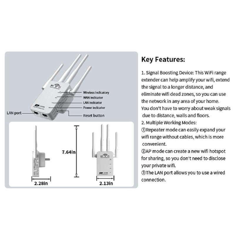 2025 Upgraded 5G Wifi Extender – Dual-Band 5Ghz/2.4Ghz, Covers up to 10,000 Sq. Ft., Supports 100 Devices, Perfect for Home, Office & Gifting