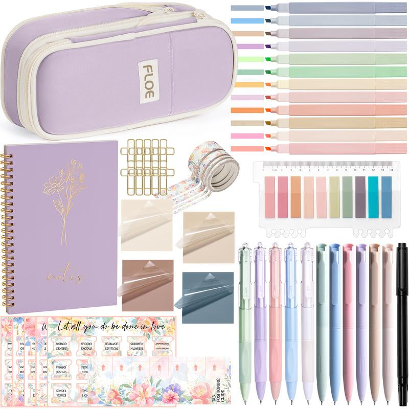 Aesthetic School Supplies with Cute Pencil Case, Pastel Highlighters Gel Pens Mechanical Pencils Set 0.5 0.7 & 2.0Mm, Office Back to School Supplies College Essentials Kit Student Stationary Set,Back to School Gift,Birthday'S Gift