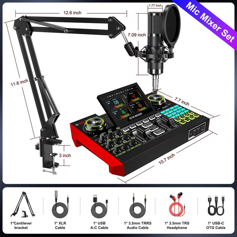 Tenlamp G10-P15 Cantilever Sound Card Kit, Upgraded Cantilever Bracket, Customizable Sound Effects, Condenser Microphone, Suitable for Live Streaming, Gaming, Vocal Podcasting, 2-Level Noise Cancellation, and Computer Audio Mixing