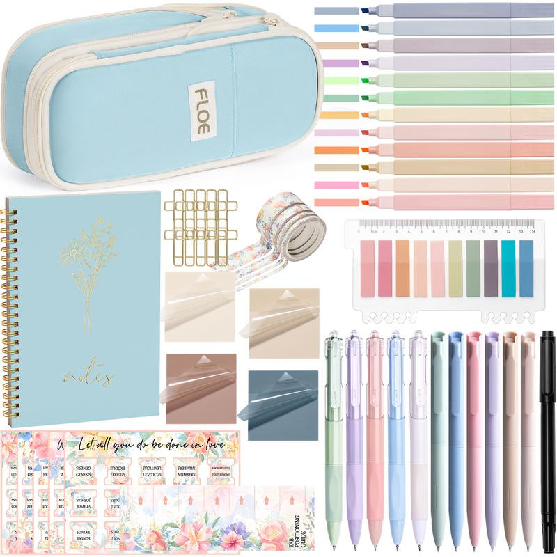 Aesthetic School Supplies with Cute Pencil Case, Pastel Highlighters Gel Pens Mechanical Pencils Set 0.5 0.7 & 2.0Mm, Office Back to School Supplies College Essentials Kit Student Stationary Set,Back to School Gift,Birthday'S Gift