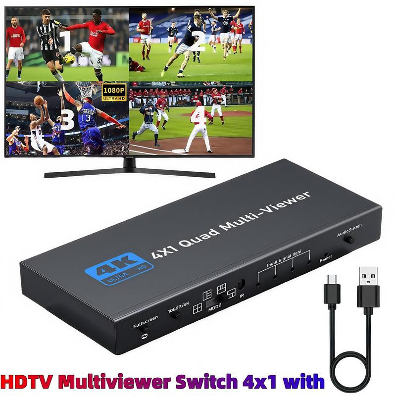 4 PORT HDMI Quad Multi-Viewer 4 in 1 Out HDMI Switcher 1080P HDMI Seamless IR Control 3D Support 5 Modes for PC/STB/DVD Accessories HDMI To