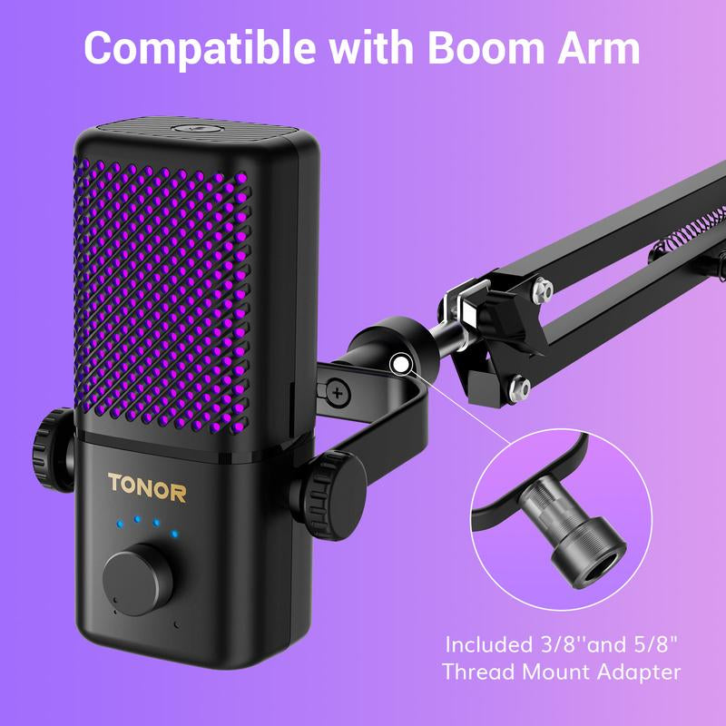 TONOR TCX3 Gaming Microphone for Xbox - RGB Condenser Streaming Mic with One Tap Mute, Long Battery Life, Fast Charging, Compatible with Capture Card