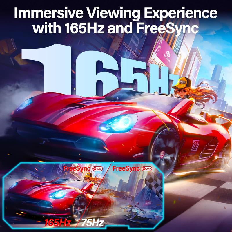 Rehisk 27'' 2K QHD 165Hz Curved Gaming Monitor - 2560P, 1Ms IPS Panel, Adaptivesync, Ultra-Thin Bezel, Tilt Adjustable