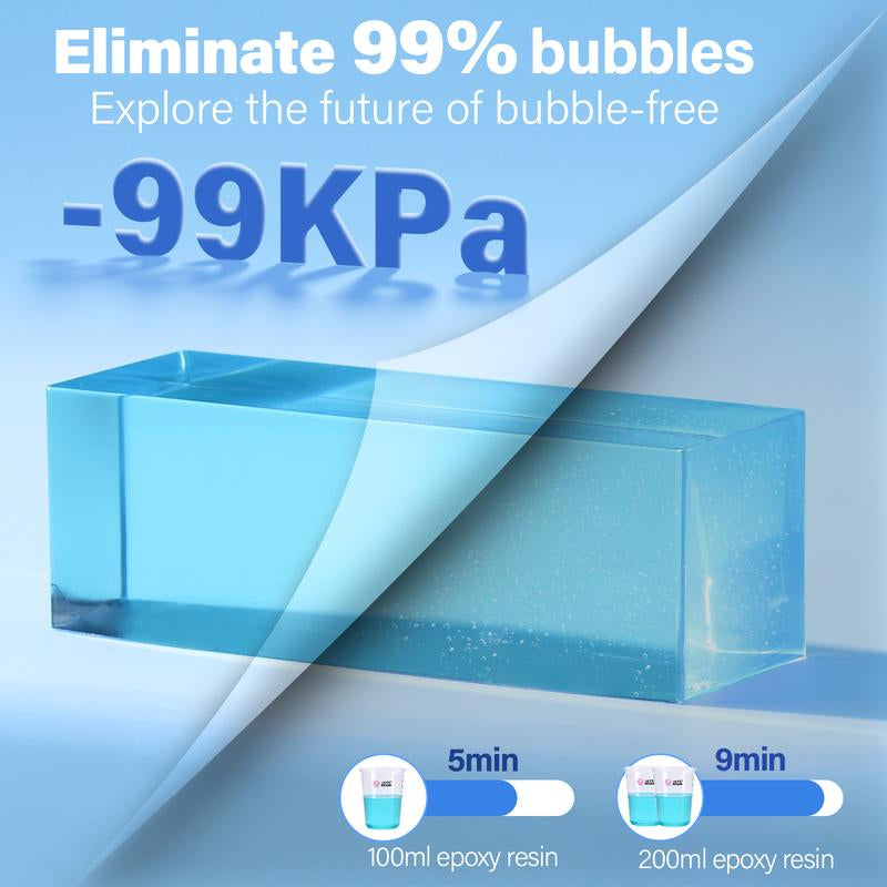Upgraded Resin Bubble Remover, Eliminate 99% Bubble in 5-9 Minutes, 99Kpa with Digital Display,Bigger Capacity, Auto Vent, Timer for Epoxy Resin Casting, Resin Art Crafts, Jewelry Making