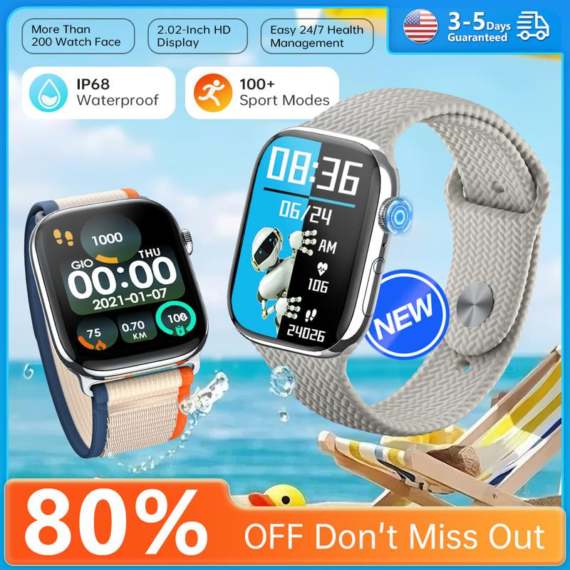 Ultimate Fitness Smartwatch W 2.02" Touchscreen, Heart Rate & Sleep Monitor, Waterproof, Sleek Black Aluminium Frame, All-Day Comfort, Long Battery Life – Ideal for Active Men & Women