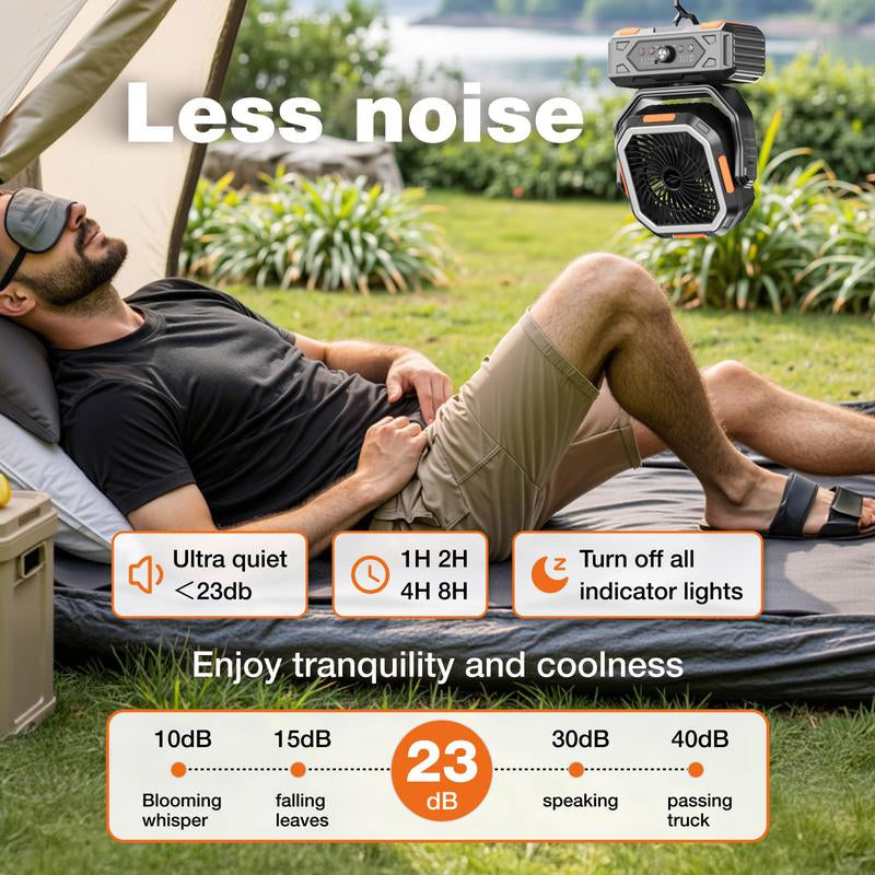 2025 Upgraded Camping Fan – 20000Mah Rechargeable Battery, LED Light, 270° Adjustable Head, Remote-Controlled Oscillating Desk Fan for Tents, Travel, and Home Use