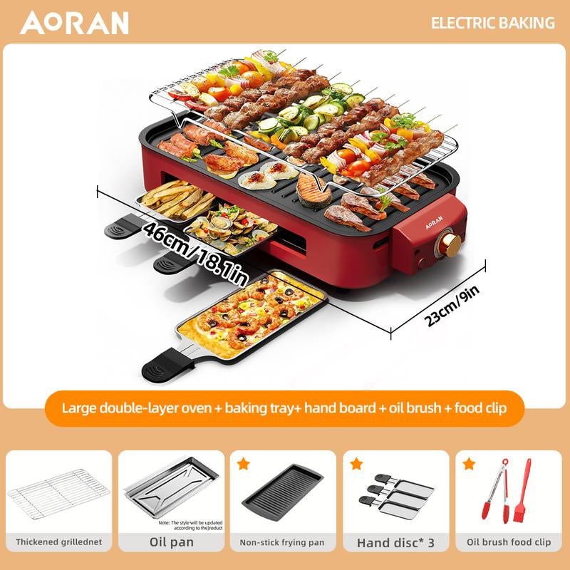 Indoor Smokeless Electric BBQ Grill,Non-Stick Cooking Removable Plate,5 Adjustable Temperatures,Dishwasher Safe,1500W,Kitchen Appliances, Household