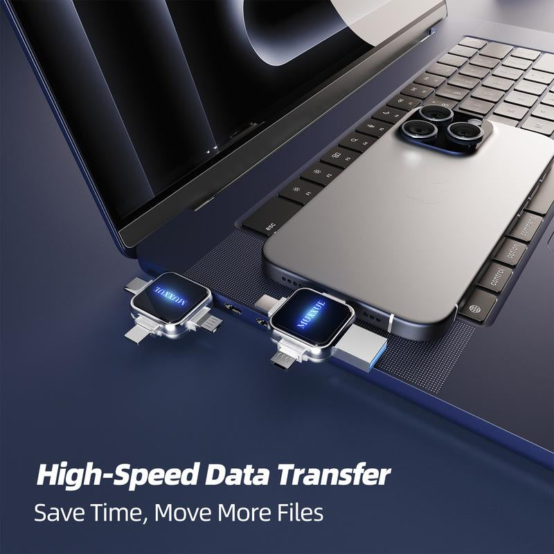 MUXXUE 512GB Flash Drive for I-Phone, 4-In-1 Multi-Port Memory Stick, Iphone External Storage, Easy Photos and Videos Backup, Plug and Play, No App Needed Usb Drive