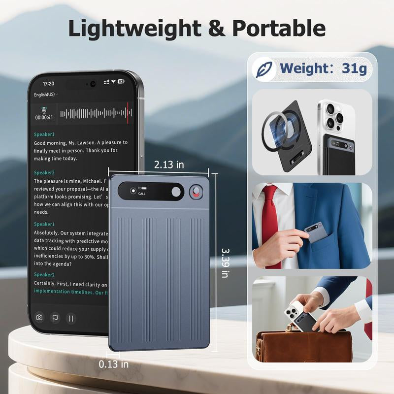AI Voice Recorder with Call Recording, Note Voice Recorder with App Control and Magnetic Case, Transcribe & Summarize with AI Technology, 64GB Memory, Audio Recorder for Lectures, Meetings, Interviews