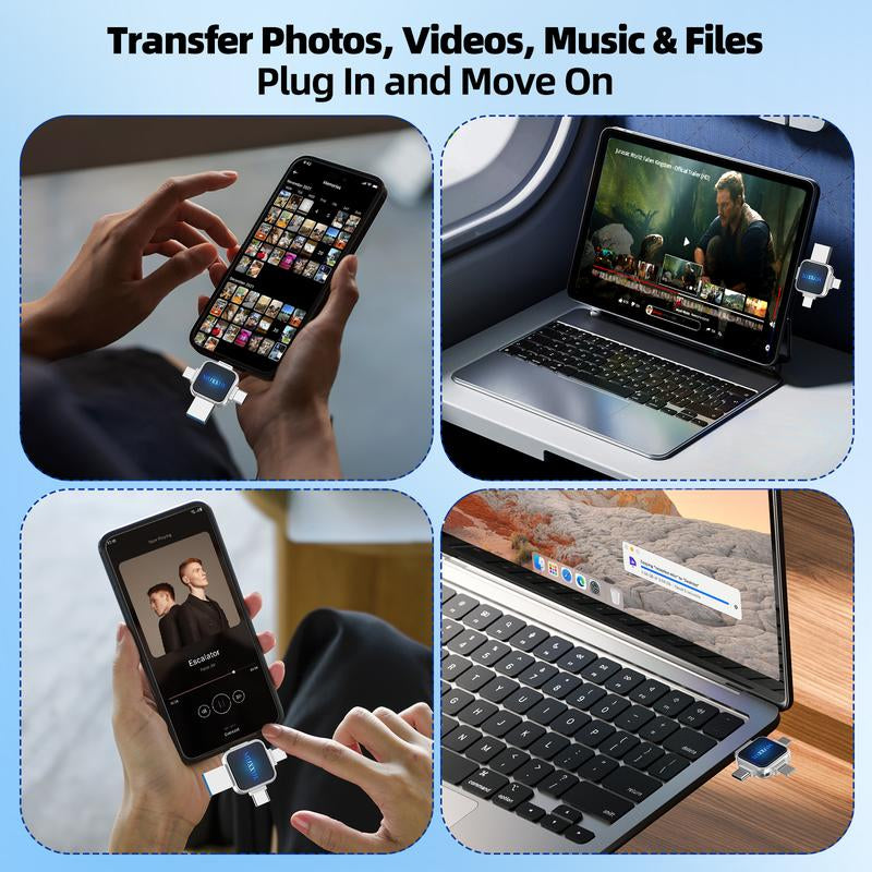 MUXXUE 512GB Flash Drive for I-Phone, 4-In-1 Multi-Port Memory Stick, Iphone External Storage, Easy Photos and Videos Backup, Plug and Play, No App Needed Usb Drive