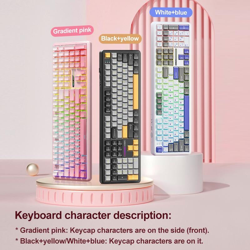 AULA F108 Three-Mode Mechanical Keyboard, 108-Key Full-Array, RGB Lighting Effect, Full-Key Hot Swap, Comfortable Keys Feel, Compatible with Windows/Mac/Ios System, Suitable for Computers, Notebooks, Mobile Phones, Daily Office or E-Sports Games.