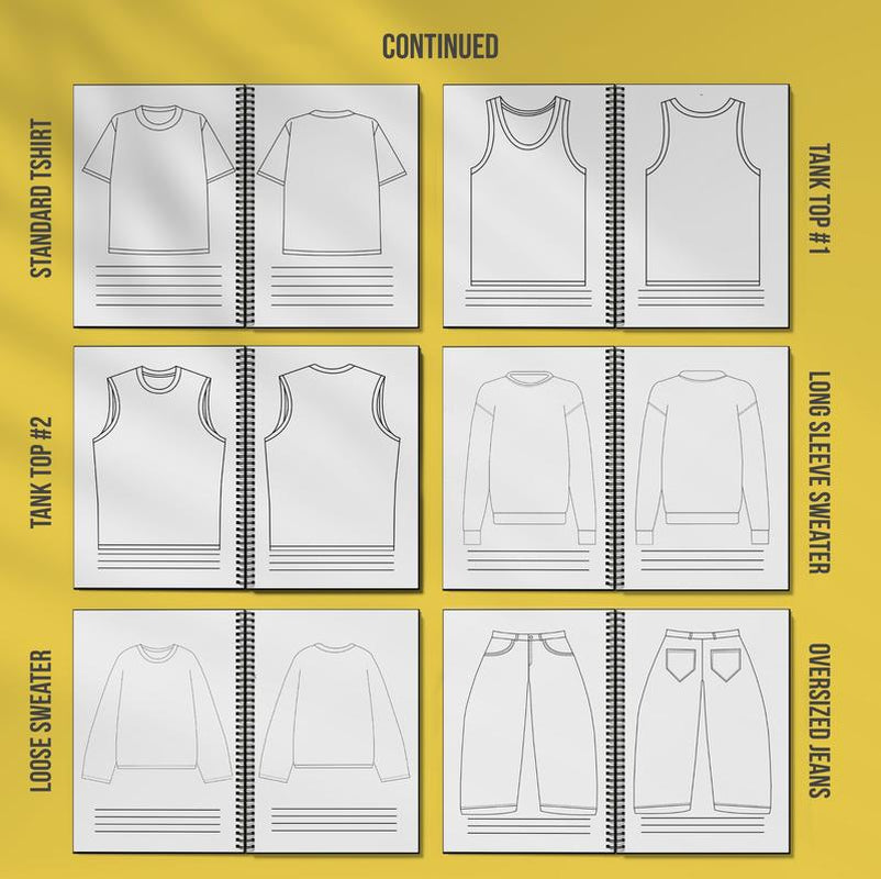 All in One Ez Sketchbook - Comes with 140 Pages with 75+ Mockups & 5 Freestyle Sketch Pages for Clothing Designers