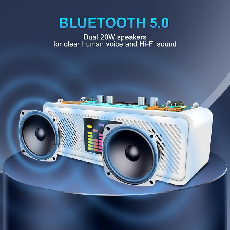 Hosabely Karaoke Machine Bluetooth Speaker Sound Card with Single Microphone, Portable Party Karaoke Machine for Adults Kids with DJ Lights, PA System Best Gift for All Powered Mixers Audio Smartphone