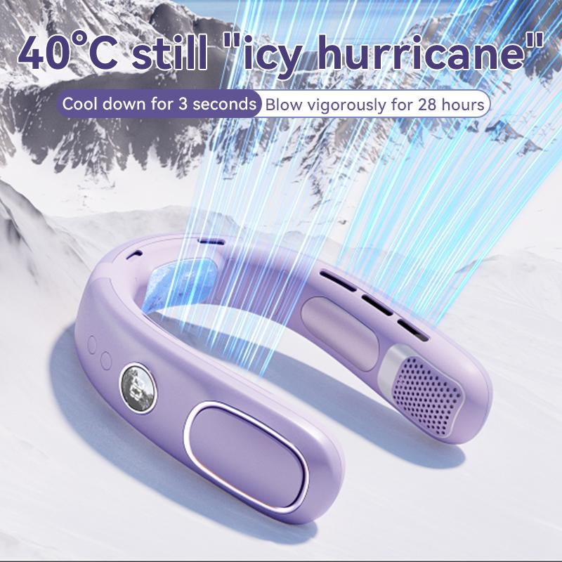 Upgraded Hands Free Neck Fan for Sports, Travel and Office Use- Rechargeable Bladeless Cooling Technology with 5000Mah up to 28 Hours of Run Time- 5-Speed Adjustable, Faster Cooling, Ultra- Quiet- Wearable Headphone Design-Lightweigh