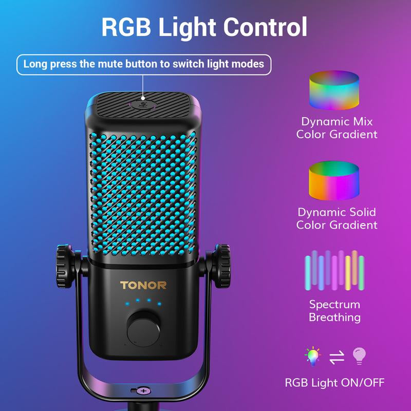 TONOR TCX3 Gaming Microphone for Xbox - RGB Condenser Streaming Mic with One Tap Mute, Long Battery Life, Fast Charging, Compatible with Capture Card