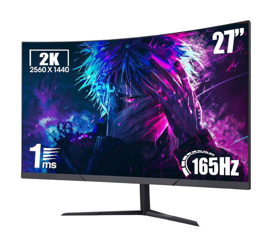 Rehisk 27'' 2K QHD 165Hz Curved Gaming Monitor - 2560P, 1Ms IPS Panel, Adaptivesync, Ultra-Thin Bezel, Tilt Adjustable