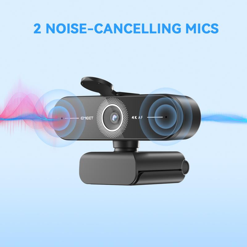EMEET C60E 4K Ultra HD Webcam with Auto Focus 73° FOV for PC Gaming Switch2 Computer Camera 4K@30Fps 1080P@60Fps Fast Autofocus Auto Light Correction Plug & Play with Privacy Cover for Streaming Working Gaming