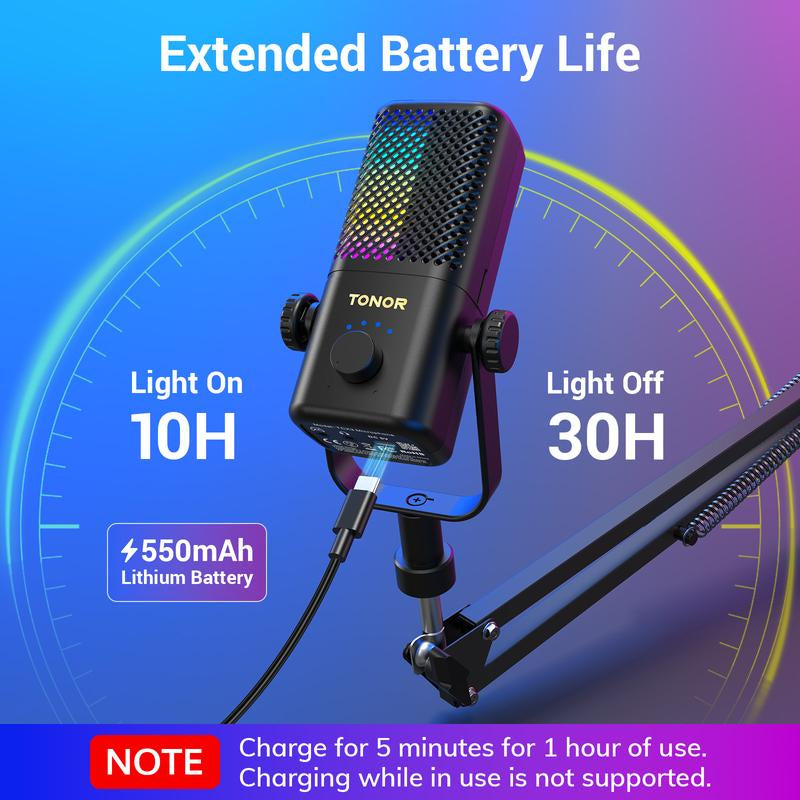 TONOR TCX3 Gaming Microphone for Xbox - RGB Condenser Streaming Mic with One Tap Mute, Long Battery Life, Fast Charging, Compatible with Capture Card