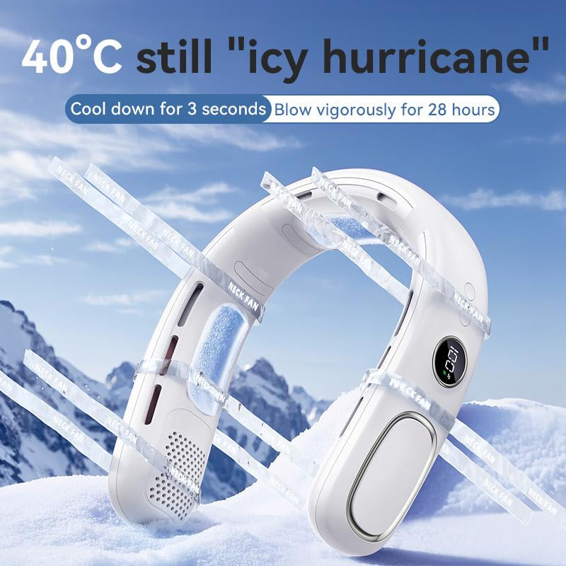 Upgraded Hands Free Neck Fan for Sports, Travel and Office Use- Rechargeable Bladeless Cooling Technology with 5000Mah up to 28 Hours of Run Time- 5-Speed Adjustable, Faster Cooling, Ultra- Quiet- Wearable Headphone Design-Lightweigh
