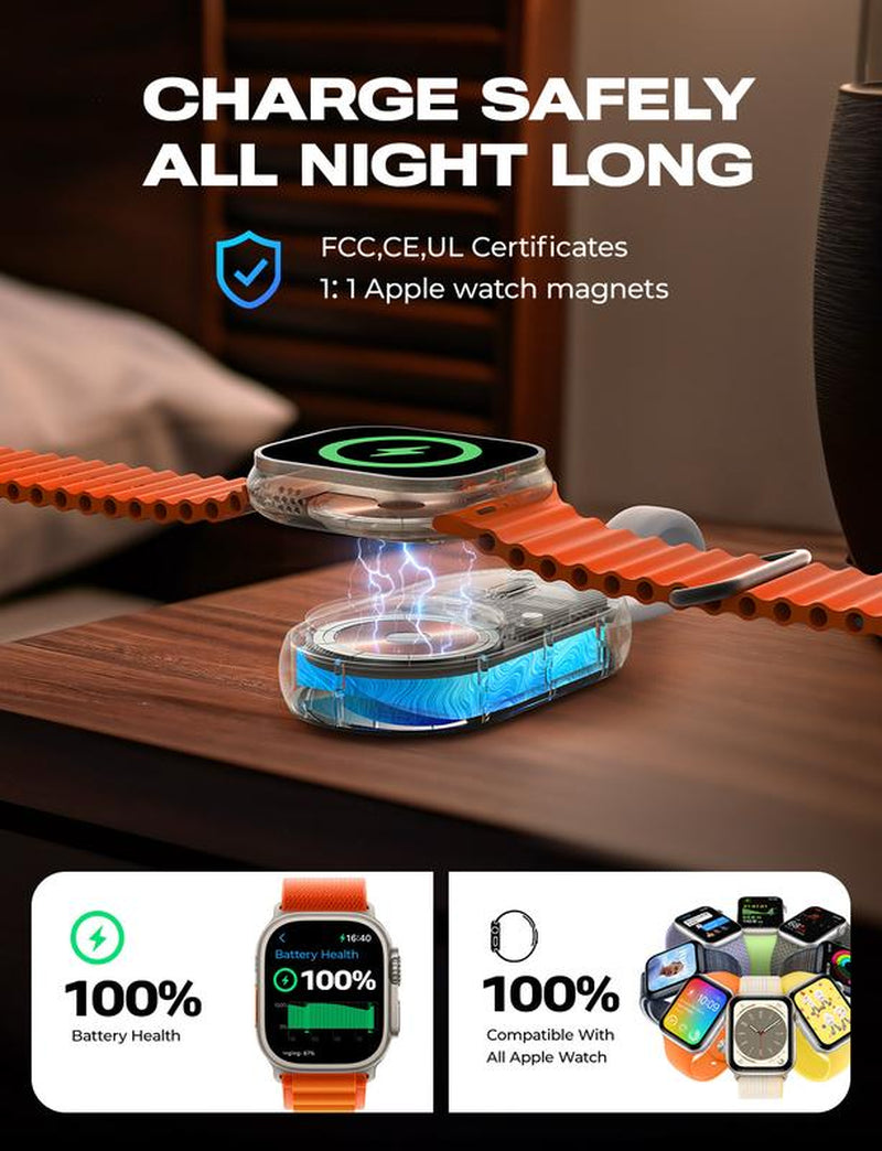 LISEN Portable Apple Watch Charger, Magnetic Fast Wireless Power Bank for Iwatch, Fast Charging for Apple Watch Series 9/8/7/6/5/4/3/2/SE. Usb