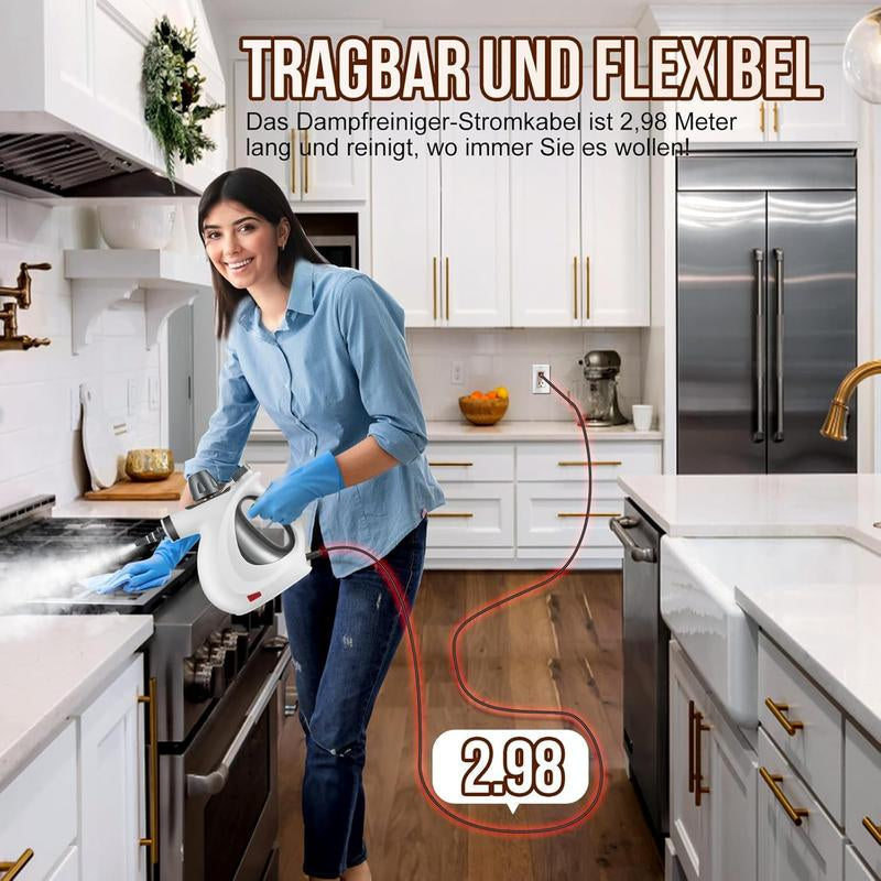 1050W Powerful Handheld Steam Cleaner and Mop, 12-In-1, 350Ml Water Tank Capacity, Chemical-Free Deep Cleaning, Suitable for Car, Kitchen, Bathroom, Multi-Purpose Deep Cleaning, Removes Dirt and Grease, Disinfects, Degreasing, Back to School Gift