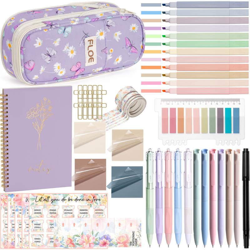 Aesthetic School Supplies with Cute Pencil Case, Pastel Highlighters Gel Pens Mechanical Pencils Set 0.5 0.7 & 2.0Mm, Office Back to School Supplies College Essentials Kit Student Stationary Set,Back to School Gift,Birthday'S Gift