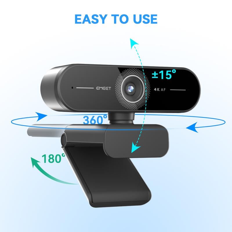 EMEET C60E 4K Ultra HD Webcam with Auto Focus 73° FOV for PC Gaming Switch2 Computer Camera 4K@30Fps 1080P@60Fps Fast Autofocus Auto Light Correction Plug & Play with Privacy Cover for Streaming Working Gaming