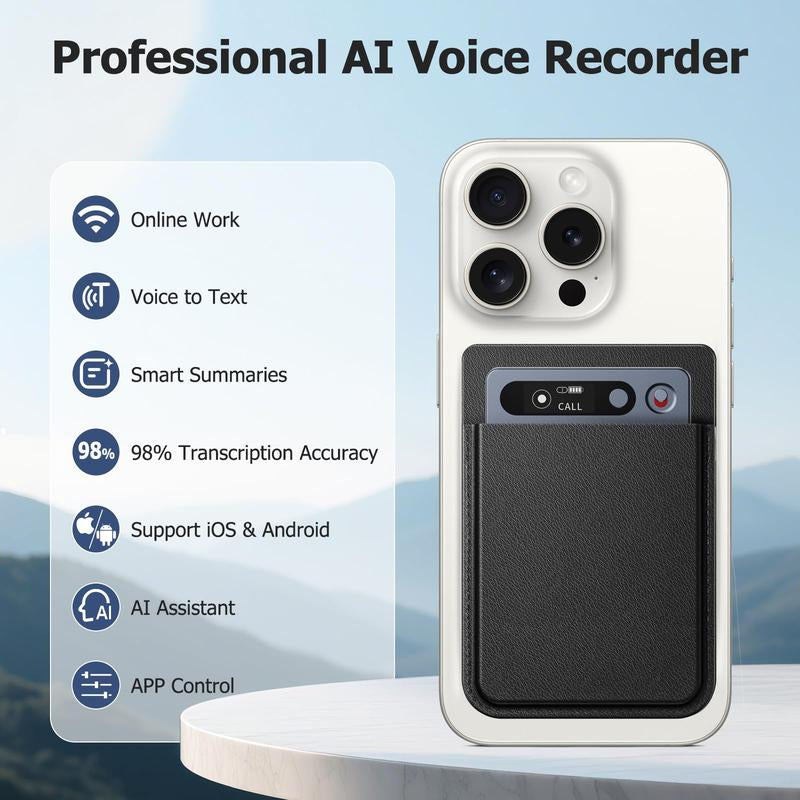 AI Voice Recorder with Call Recording, Note Voice Recorder with App Control and Magnetic Case, Transcribe & Summarize with AI Technology, 64GB Memory, Audio Recorder for Lectures, Meetings, Interviews