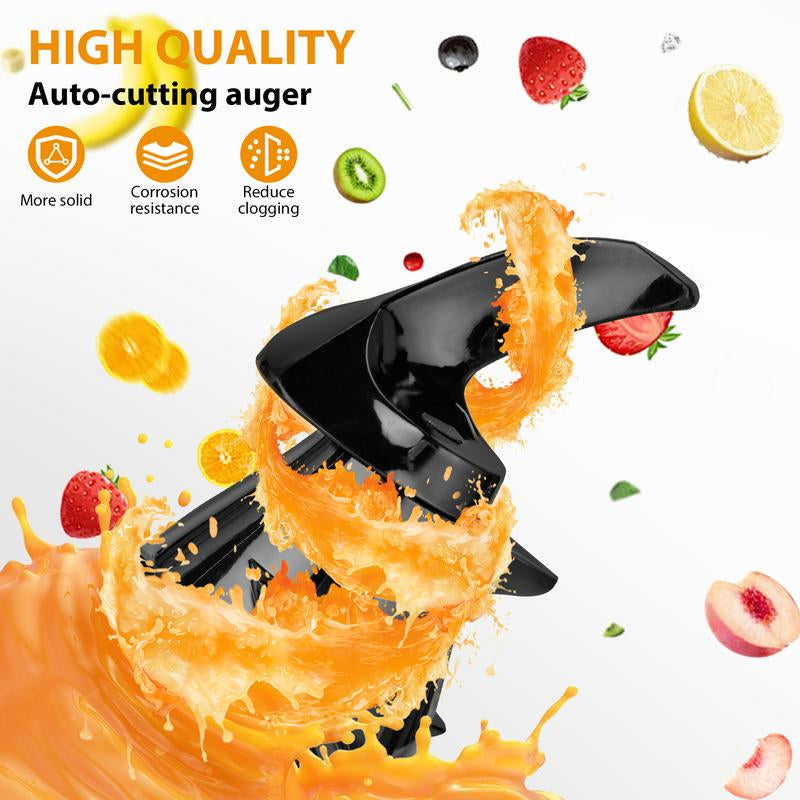 Pukomc 5.8" Wide Chute Cold Press Juicer with Auto Cut Mechanism High Yield Extraction Easy Lock System & 2 Cups for Fresh Whole Fruit Juices