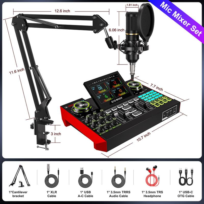 Tenlamp G10-P15 Cantilever Sound Card Kit, Upgraded Cantilever Bracket, Customizable Sound Effects, Condenser Microphone, Suitable for Live Streaming, Gaming, Vocal Podcasting, 2-Level Noise Cancellation, and Computer Audio Mixing
