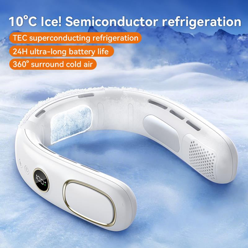Upgraded Hands Free Neck Fan for Sports, Travel and Office Use- Rechargeable Bladeless Cooling Technology with 5000Mah up to 28 Hours of Run Time- 5-Speed Adjustable, Faster Cooling, Ultra- Quiet- Wearable Headphone Design-Lightweigh