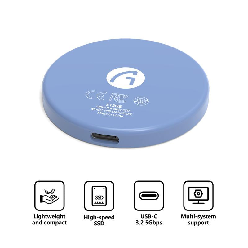 Aiffro P08 Magnetic Portable SSD with Thin Body, up to 550Mb/S Read Speeds, Supports Iphone 15 Pro, Iphone 16 Pro & Higher, and More Operating Systems