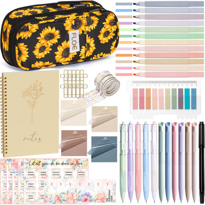 Aesthetic School Supplies with Cute Pencil Case, Pastel Highlighters Gel Pens Mechanical Pencils Set 0.5 0.7 & 2.0Mm, Office Back to School Supplies College Essentials Kit Student Stationary Set,Back to School Gift,Birthday'S Gift