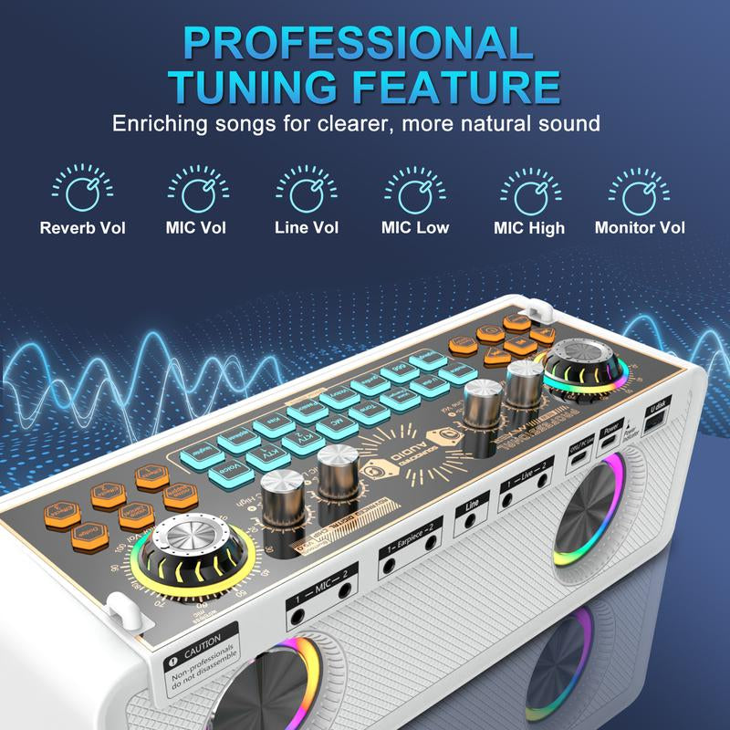 Hosabely Karaoke Machine Bluetooth Speaker Sound Card with Single Microphone, Portable Party Karaoke Machine for Adults Kids with DJ Lights, PA System Best Gift for All Powered Mixers Audio Smartphone