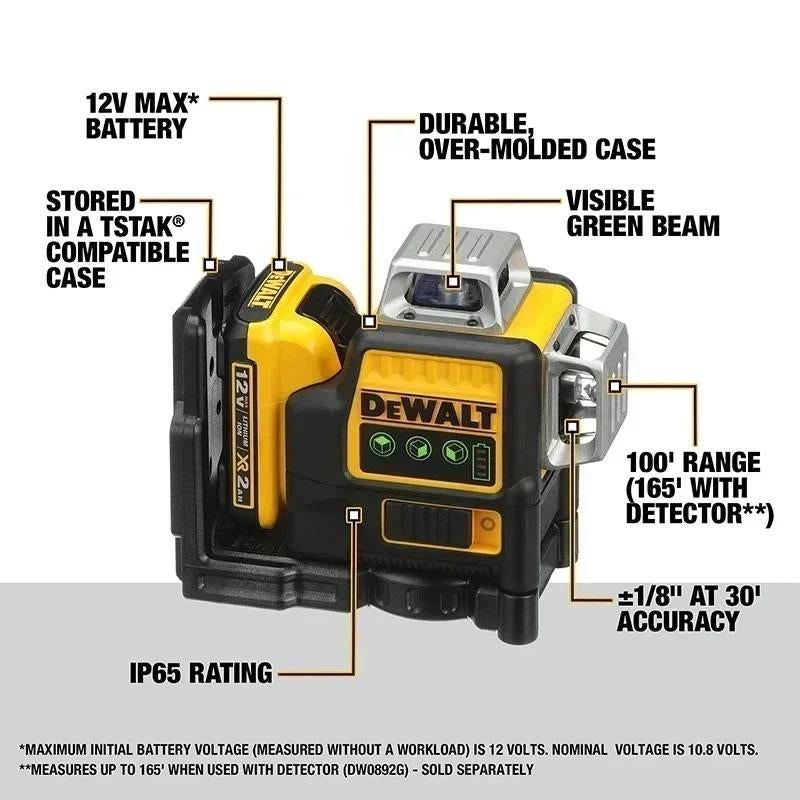 DEWALT Laser Level DW089LG Self Levelling 12 Line 3 X 360 Degrees Green Beam 12V MAX Li-Ion Battery Lasers Laser Level