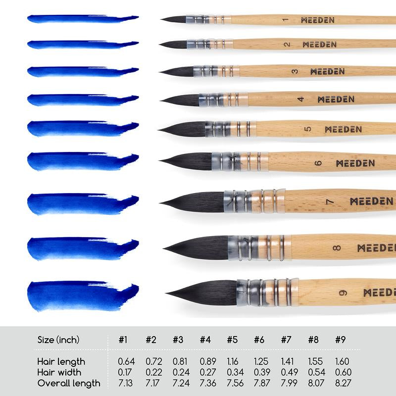MEEDEN Watercolor Brushes Professional - 9 Pack Synthetic Squirrel Hair Artist Paint Brushes Set with Beech Wood Handle Great for Artists Hobbyists