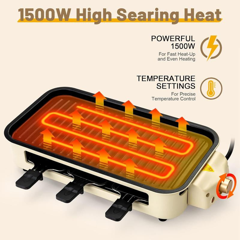 Indoor Smokeless Electric BBQ Grill,Non-Stick Cooking Removable Plate,5 Adjustable Temperatures,Dishwasher Safe,1500W,Kitchen Appliances, Household
