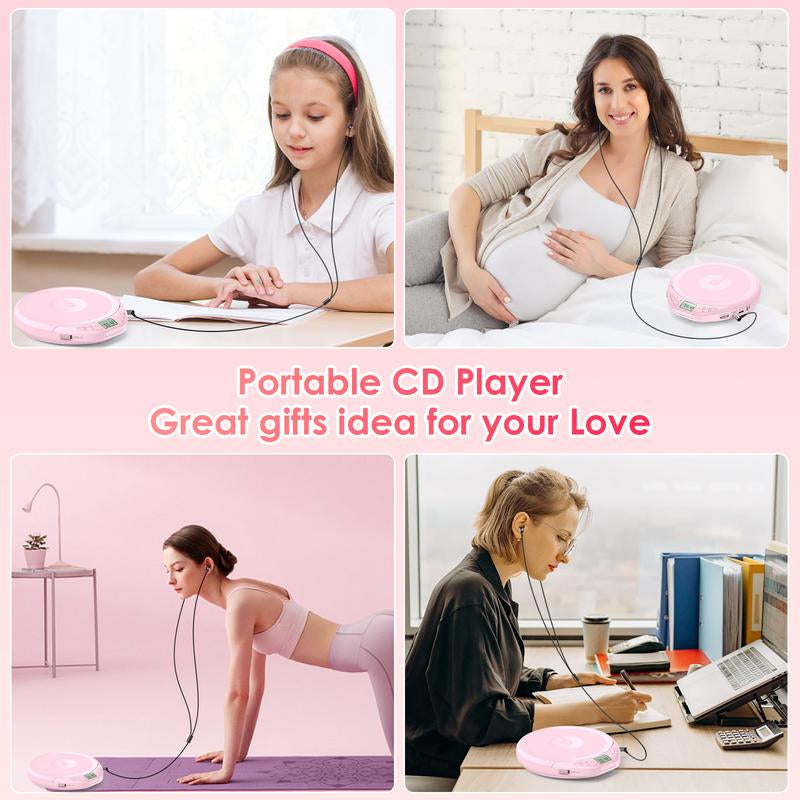CD Player Portable CD Discman: with Earphones Portable CD Player for Car with Anti-Skip Shockproof Personal CD Player with LCD Display Support PROG Memory Function Repeat Playback Sound