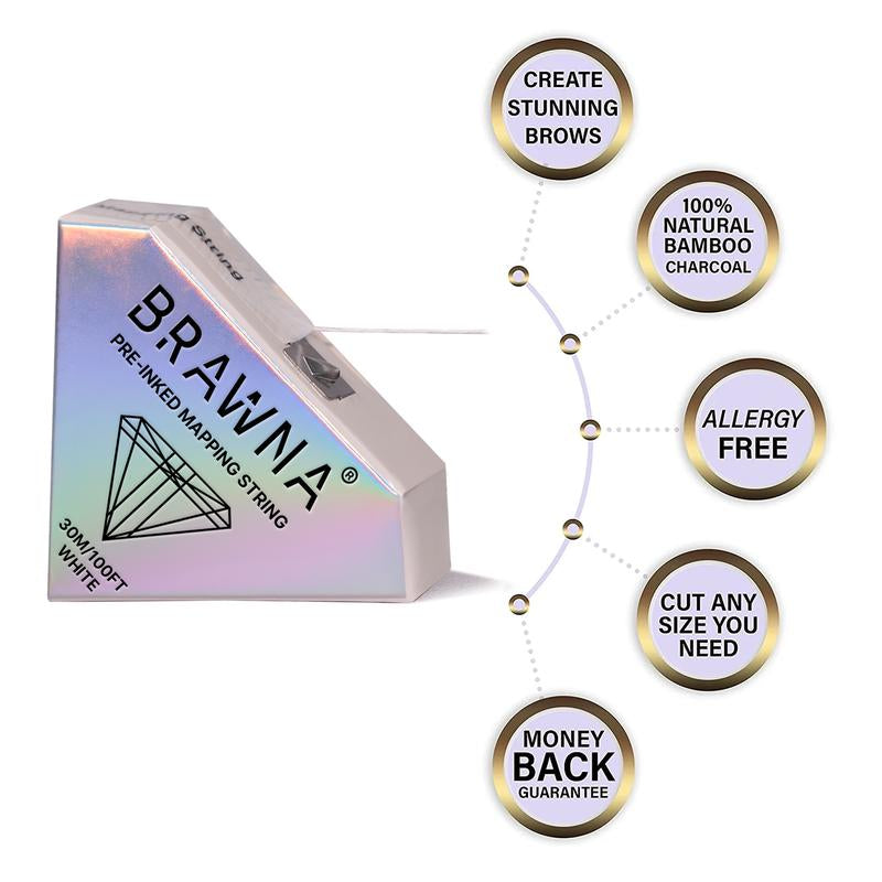 BRAWNA White and Pink Mapping String for Brows and Lips Measuring - PMU, Microblading, Brow Tint Supplies - Eyebrow Lamination Eyebrow Razors