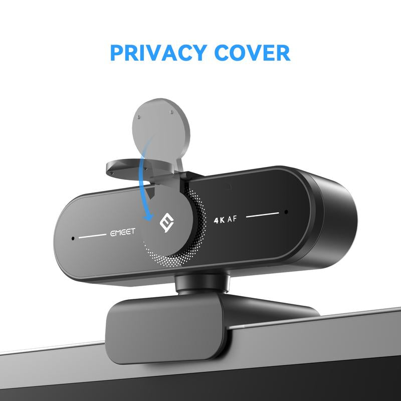 EMEET C60E 4K Ultra HD Webcam with Auto Focus 73° FOV for PC Gaming Switch2 Computer Camera 4K@30Fps 1080P@60Fps Fast Autofocus Auto Light Correction Plug & Play with Privacy Cover for Streaming Working Gaming