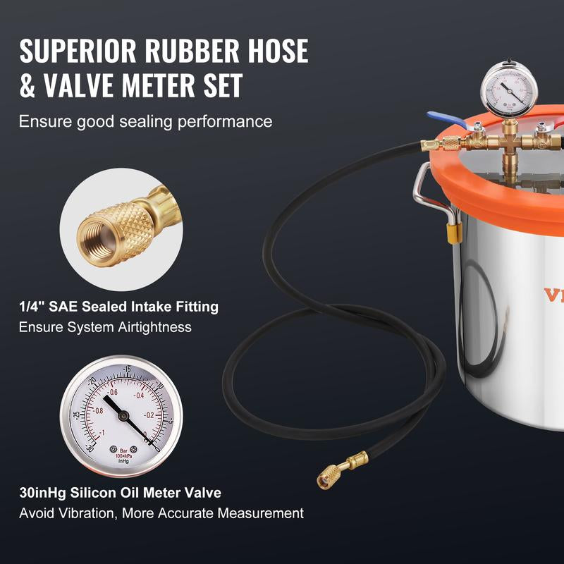 VEVOR 3 Gallon Vacuum Chamber and 3.5 CFM Pump Kit, Tempered Glass Lid Vacuum Degassing Chamber Kit, Single Stage Vacuum Pump with 250 Ml Oil Bottle, for Stabilizing Wood, Degassing Silicones, Epoxies