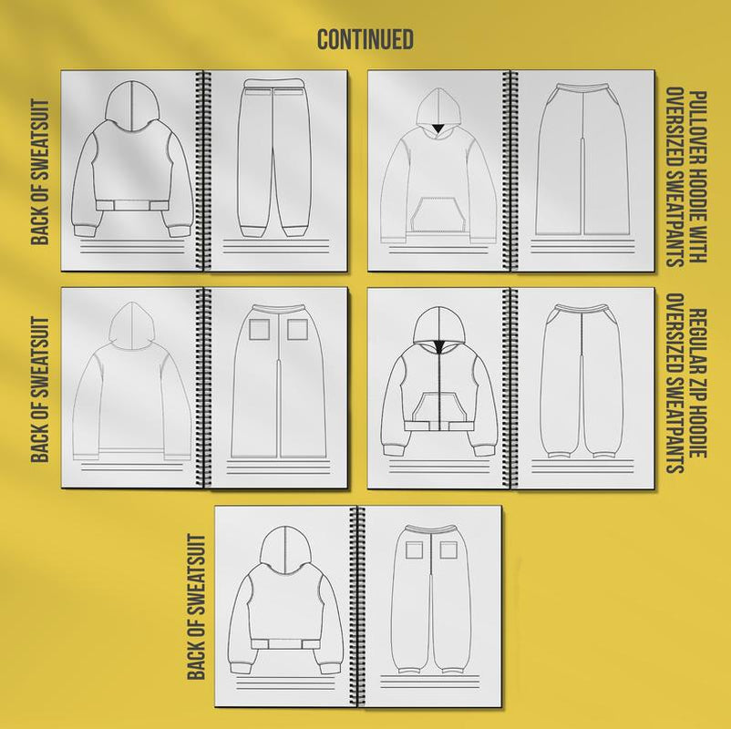 All in One Ez Sketchbook - Comes with 140 Pages with 75+ Mockups & 5 Freestyle Sketch Pages for Clothing Designers