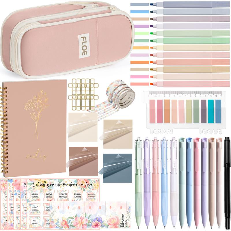 Aesthetic School Supplies with Cute Pencil Case, Pastel Highlighters Gel Pens Mechanical Pencils Set 0.5 0.7 & 2.0Mm, Office Back to School Supplies College Essentials Kit Student Stationary Set,Back to School Gift,Birthday'S Gift