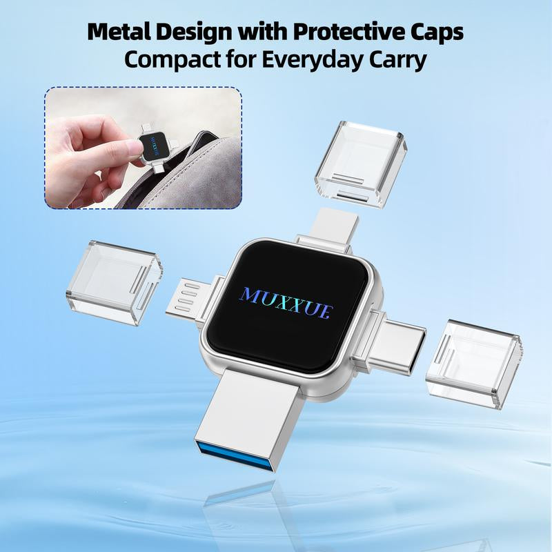 MUXXUE 512GB Flash Drive for I-Phone, 4-In-1 Multi-Port Memory Stick, Iphone External Storage, Easy Photos and Videos Backup, Plug and Play, No App Needed Usb Drive