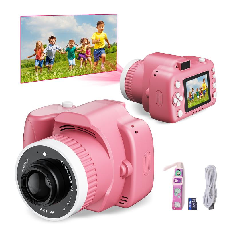 Children'S Camera Toys for Boys and Girls Aged 3-12, Toddler Camera with Projector, 4K HD Selfie Digital Video Camera, Downloadable Music, Best Holiday Gift. Video Creator, Photo Creator, Children'S Vlog Maker, Children'S Memory Recorder