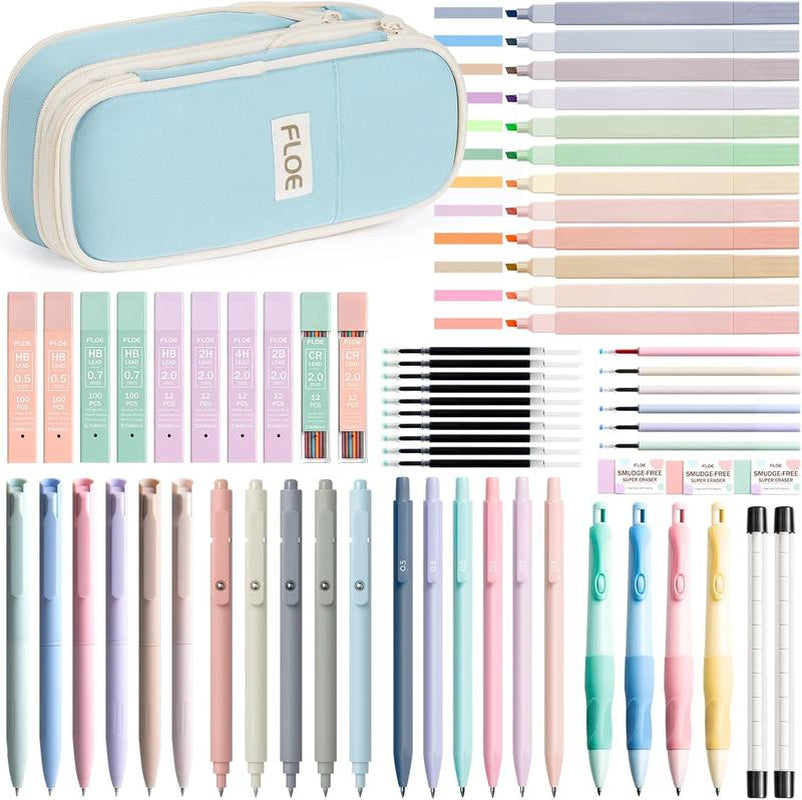 Aesthetic School Supplies with Cute Pencil Case, Pastel Highlighters Gel Pens Mechanical Pencils Set 0.5 0.7 & 2.0Mm, Office Back to School Supplies College Essentials Kit Student Stationary Set,Back to School Gift,Birthday'S Gift